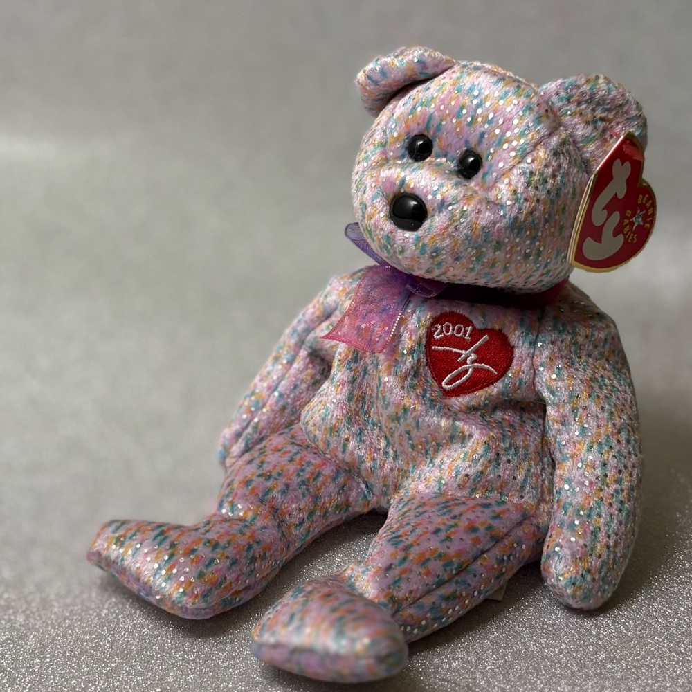 TY Beanie Baby “Signature Bear 2001”– Speckled Pastel Plush (Hang Tag Attached!)